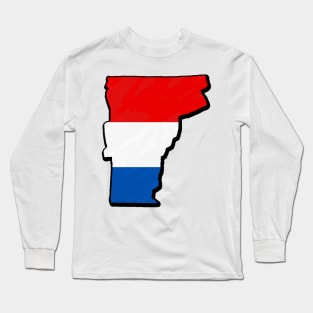 Red, White, and Blue Vermont Outline Long Sleeve T-Shirt